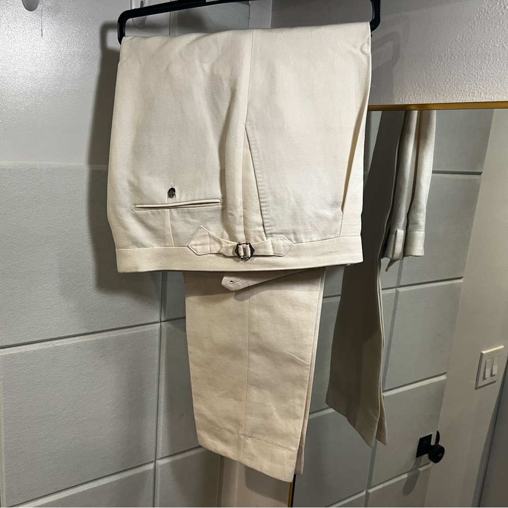 SUITSUPPLY off-white Linen Cotton Vigo trousers 38R